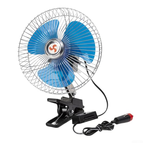 HpLive Auto Ventilator mit Basisklemme, 12V/24V Autolüfter Kühlung mit 2 Geschwindigkeiten, Drehbarer Autoventilator mit Metallwindabdeckung, für LKWs, Boote, SUVs, Wohnmobil(8 Zoll, 12 V) von HpLive