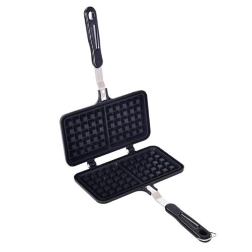 HpLive Belgischer Waffeleisen für Gasherd Antihaftbeschichtet Drehbar Waffelform Metall Backplatte Schwarz 22x35 cm(Two-headed Waffle) von HpLive