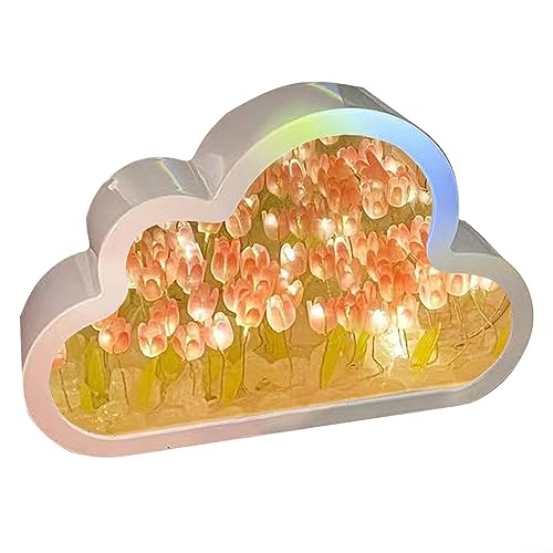 HpLive Blumen Wolke Spiegel Tulpe Lampe, DIY Wolke Tulpe LED Nachtlicht Spiegel Tischlampen Schlafzimmer Ornamente Dekoration (Rosa) von HpLive