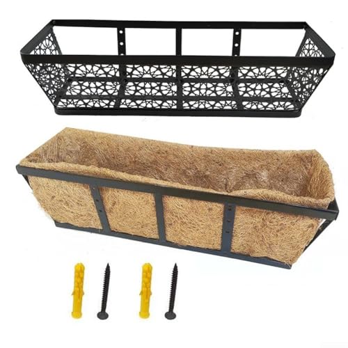 HpLive Blumenkasten 24 Zoll für Balkon Geländer mit Verstellbarer Halterung Rechteckiger Pflanzkasten mit Kokosfaser-Einlage(Ohne Ständer) von HpLive