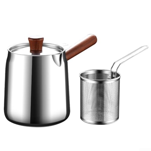 HpLive Edelstahl Frittiertopf mit Siebkorb und Abtropfgestell für Hähnchen Pommes Meeresfrüchte Küche 15 cm Durchmesser Kochtopf Bratentopf(B) von HpLive