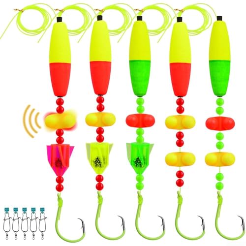 HpLive Fischerei Katzen Rig Set Mit 5 Posen Und Kreishaken - 90cm Vorfach Mit Vormontierten Haken für Weitwurf(8/0#) von HpLive