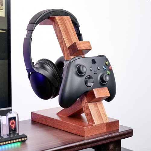HpLive Game Controller Halter，Stylischer Controller-Ständer und Kopfhörerhalter Headset Ständer aus Holz für Gamer(brown) von HpLive