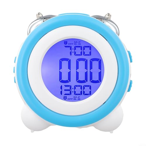HpLive Großes Display 3D LED Wecker mit Doppeltem Klingelton Stumme Nachtlicht Elektronische Uhr für Schlafzimmer(Shallow blue) von HpLive