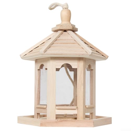HpLive Holz Pavillon Vogelfutterhaus mit Aufhängevorrichtung 27cm für Garten Balkon Rotkehlchen Blaumeisen Wildvögel von HpLive