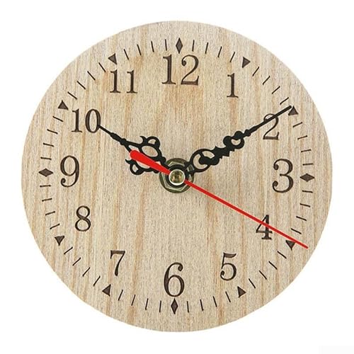 HpLive Kleine Wanduhr, 12 cm, Retro-Vintage-Stil, Holz, runde Uhr, leise Ziffern, Quarzuhr für Zuhause, Büro, Schlafzimmer, Schreibtisch, Wand von HpLive