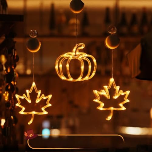 HpLive Kürbis Windlicht Ahornblatt Windlicht, Halloween LED Fensterbeleuchtung Batteriebetrieben, Halloween Thanksgiving Dekorationen(Set B) von HpLive