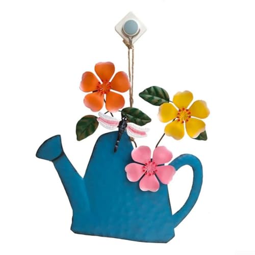 HpLive Metallene Wanddekoration Gießkanne mit 3D Blumendesign - Gartendeko Wandschmuck für Haus Hof Veranda(blue) von HpLive