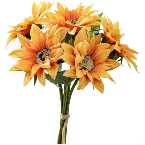HpLive PU Sonnenblumenstrauß Künstliche Blumen für Wohnzimmer und Esstisch, Pflegeleichte Wohnkultur und Geschenkidee(Shallow orange) von HpLive