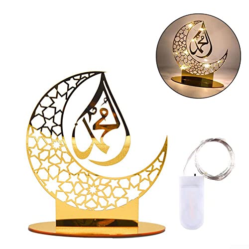 HpLive Ramadan Dekoration Ornament Ramadan Acryl Eid Mubarak Dekoration, muslimische Tischdekoration Halbmond Stern Festival Dekoration Ornament + Kupferdrahtlampe von HpLive