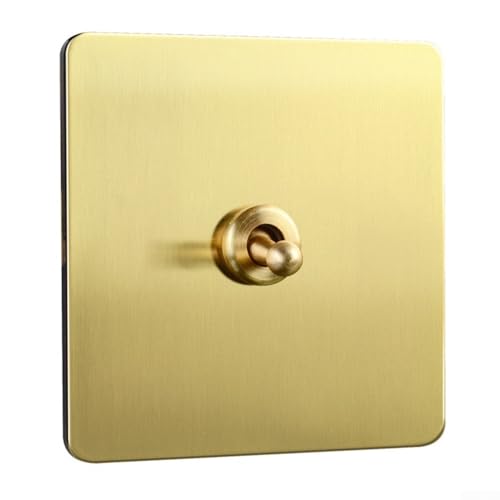HpLive Retro Messing Kippschalter 1/2-Wege Wippschalter 86 Typ Lichtschalter für Wohnzimmer Schlafzimmer Handgefertigt Goldfarben 86x86x37mm(1 Gang) von HpLive