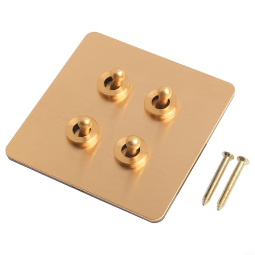 HpLive Retro Messing Kippschalter 1/2-Wege Wippschalter 86 Typ Lichtschalter für Wohnzimmer Schlafzimmer Handgefertigt Goldfarben 86x86x37mm(4 Gang) von HpLive