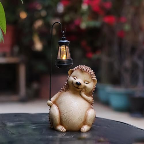HpLive Solar Igel Gartenfigur mit LED Solarlicht, Wetterfeste Harz Tier Statue für Außenbereich, Terrasse und Rasen, 26x11x11cm(Brown) von HpLive