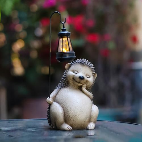 HpLive Solar Igel Gartenfigur mit LED Solarlicht, Wetterfeste Harz Tier Statue für Außenbereich, Terrasse und Rasen, 26x11x11cm(Grau) von HpLive