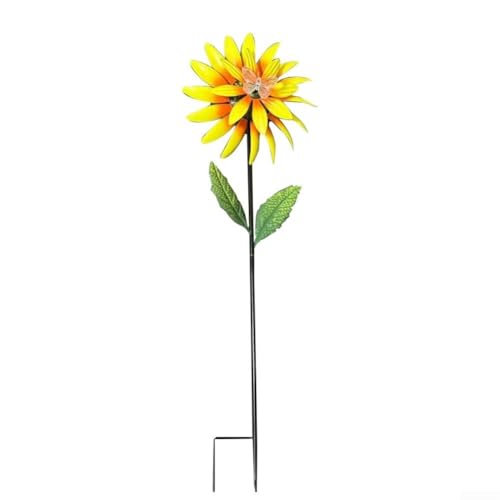 HpLive Solar Metall Sonnenblumen Windspinner Garten Dekoration mit LED Beleuchtung für Außenbereich Terrasse Hof(Gelb) von HpLive