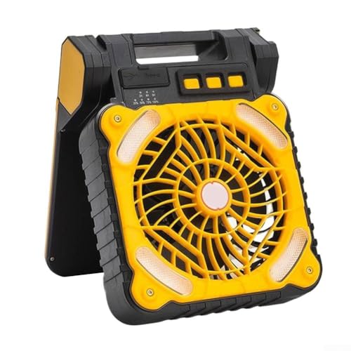 HpLive Solar Tischventilator mit LED-Licht und Timer 5200mAh Akku 4 Geschwindigkeitsstufen für Camping Picknick Outdoor(Gelb) von HpLive