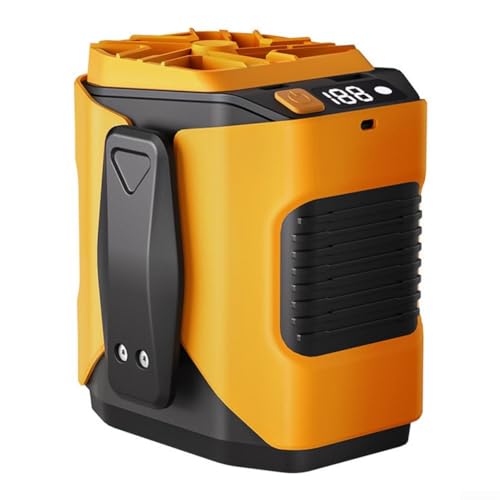 Multifunktionaler Gürtellüfter mit 6000mAh Powerbank LED-Taschenlampe 100 Stufen Einstellbar für Wandern und Baustelle(Orange) von HpLive