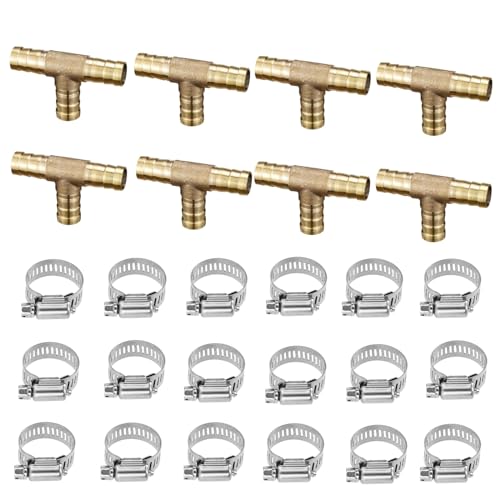 Hpamba 10MM Messing Schlauchverbinder Pneumatischer Verbindungsstück T Schlauchverbinder T-Stücks Gerade Schlauchverschraubung, Messing Schlauchverbinder Für Kraftstoff Luft Wasser Gasöl Fittings von Hpamba