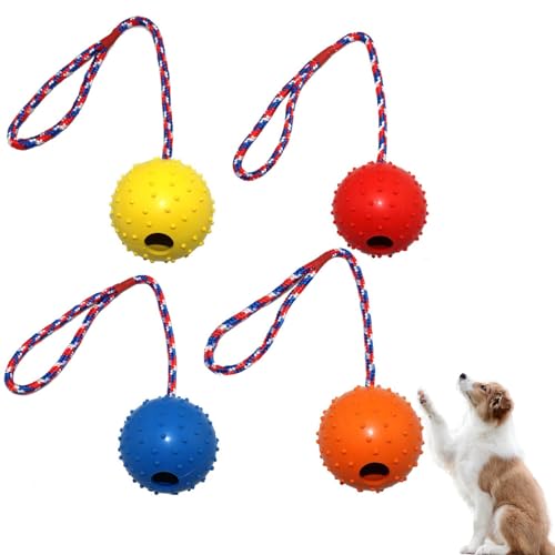 Hpamba 4 Stück Ball Mit Seil Naturkautschuk Ball Für Hunde Hundespielzeug Hundeball Snackball, Hundebälle Kleine Hunde, Große Hunde Ball Hundeball Weich Und Elastisch Vollgummiball Ø 5/30 cm von Hpamba