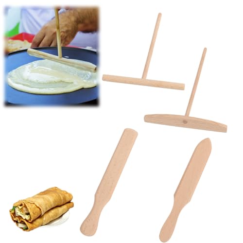Hpamba Crepes Set aus Buchenholz - 4-teiliges Set mit Crepes Wender, Crepe Verteiler, Spatel und Schaber für Crepes Maker, Pfannkuchen Teigverteiler Zubehör von Hpamba