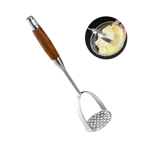 Hpamba Edelstahl Kartoffelstampfer, Holzgriff Kartoffelstampfer Robuster Kartoffelstampfer Edelstahl Mit Holzgriff Professioneller Gemüsestampfer Für Glattes Kartoffelpüree, Spülmaschinengeeignet von Hpamba