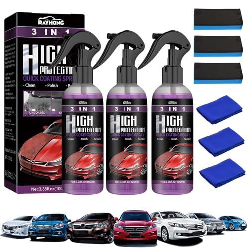 3 Stück High Protection 3in1 Spray,3 In 1 Neues Verbessertes Schnelles Autobeschichtungsspray,Auto-Nano-Beschichtungsspray,3 in 1 High Protection Quick Coating Spray von Hpbaggy