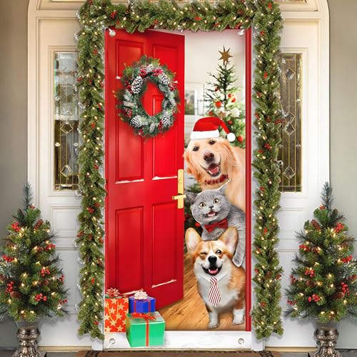 Hpbaggy Weihnachten Tür Abdeckung Dekoration,Weihnachten Hund Tür Hängen Banner Dekoration, 200 x 90 cm Weihnachten Tür Hängen Banner Hintergrund, für Indoor Outdoor Weihnachtsfeier Deko von Hpbaggy