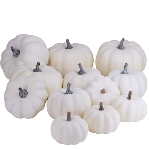 12 Stück weiße Kürbisse Seortierte Größe Mini Weißkürbisse zum Dekorieren von gefälschten Kürbissen künstlicher Schaumkürbissen packbare dekorative Halloween -Kürbisse für Kürbis -Babyparty -Dekora von Hperu