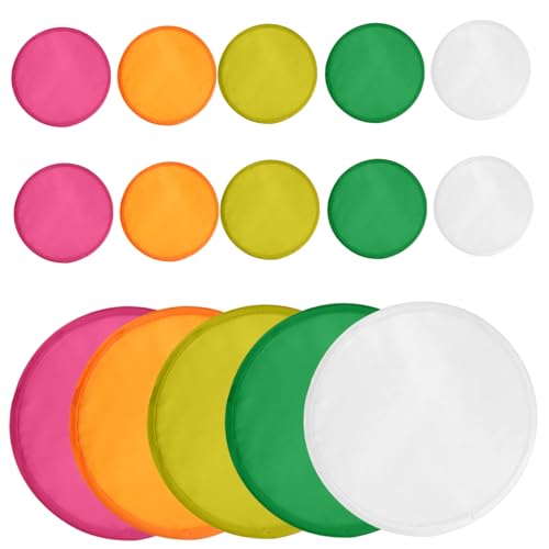 15 pcs runde Faltbare Handlüfter 10 in Dia DIY Runde Faltbare Lüfter Handheld Elastic Compact Tragbare Flying Disc -Fans mit Tasche für Frauen Mädchen, 3 Fans/Farbe (5 Farben) von Hperu