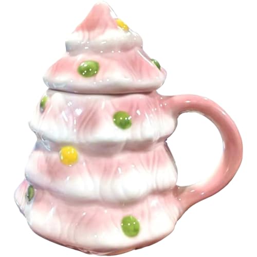 15oz Weihnachtsbecher, süße Keramik -Kaffeetassen mit Deckel (Weihnachtsbaumform) - hitzebeständige Tassen mit Griff für Tee-, Kaffee- und Getränkegeschenke von Hperu