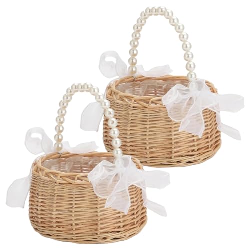2 PCs Weidenkorb, Weidenblumenmädchenkorb mit Perlengriff und Bow Wickerkorb Hochzeitskorb für Hochzeiten Zeremonie, Wohnkultur 2 PCs Weidenkorb, Weidenblumenmädchenkorb mit Perlengriff und Bow Wickerkorb Hochzeitskorb für Hochzeiten Zeremonie, Wohnkultur von Hperu