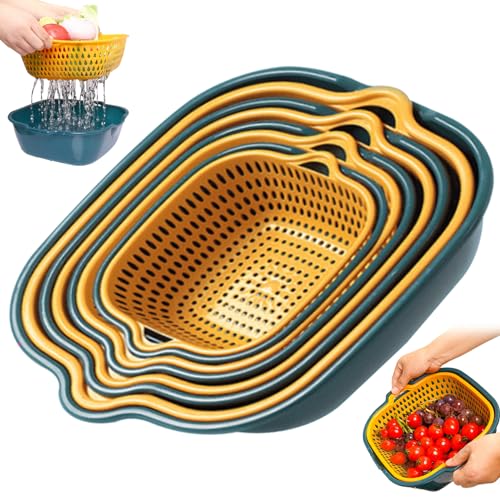 2-in-1 Doppelschicht Gemüsewaschkorb, 8pcs Plastikfruchtwaschschale mit Sieb, stapelbare Colander-Schüssel mit Griffen für Küchenfuttersieger 2-in-1 Doppelschicht Gemüsewaschkorb, 8pcs Plastikfruchtwaschschale mit Sieb, stapelbare Colander-Schüssel mit Griffen für Küchenfuttersieger von Hperu
