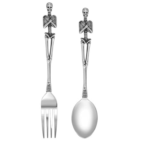 2PCS -Schädel Silberwaren Set Edelstahl Halloween Gothic Fork und Löffel Set für Home Party Restaurant Dining, Edelstahl Silberware 2PCS -Schädel Silberwaren Set Edelstahl Halloween Gothic Fork und Löffel Set für Home Party Restaurant Dining, Edelstahl Silberware von Hperu
