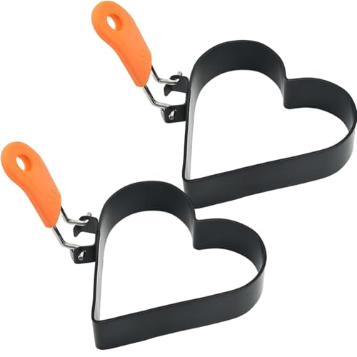 2pcs Eierring herzförmiger Edelstahlform mit faltbarem Silikongriff zum Braten Eier Fleischkuchen Pfannkuchen, Eierform von Hperu