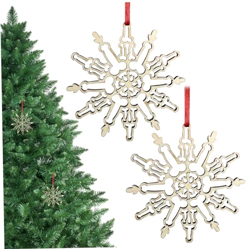 2pcs Schneeflocken -Ornamente, 3, 94 Zoll hölzernen weißen Ornamente mit hängendes Seil - Weihnachtsdekor für Weihnachtsbaum, Kranz, Girlande, Fenster von Hperu