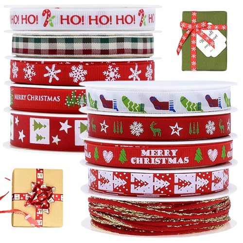 2pcs Weihnachtsband für Handwerk 10 Styles 10x5yard Cuttable Holiday Ribbon zum Wickeln der Wintersaison DIY Crafts Decor 2pcs Weihnachtsband für Handwerk 10 Styles 10x5yard Cuttable Holiday Ribbon zum Wickeln der Wintersaison DIY Crafts Decor von Hperu