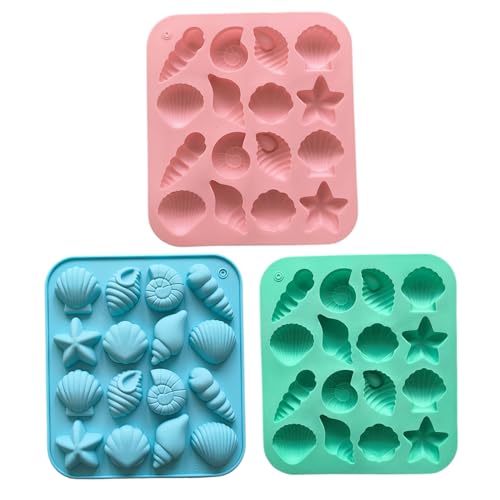 3pcs Silikonformen 16 Hohlraum 6 Stil sichere süße Meeresmotiv-Muschel für Pralinen Süßigkeiten Eiswürfel Seifenharz, Backformen von Hperu