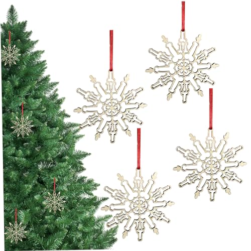 4pcs Schneeflocken -Ornamente, 3, 94 Zoll hölzernen weißen Ornamente mit hängendes Seil - Weihnachtsdekor für Weihnachtsbaum, Kranz, Girlande, Fenster von Hperu