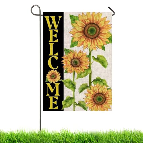 Gartenflaggen Sonnenblume Willkommensflagge Hallo Sonnenschein Frühling Sonnenblume Doppelseitige Garten Gartenfahne Draußen Hausdekoration für Sommer Gartenfahne Stil B von Hperu