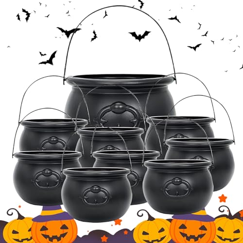 Hexenkessel, Kessel mit Griff 9pcs Plastik Dekorativ Hochleistungs Halloween Candy Bowl Cauldron Pot für Party Bar Club Haunted House von Hperu
