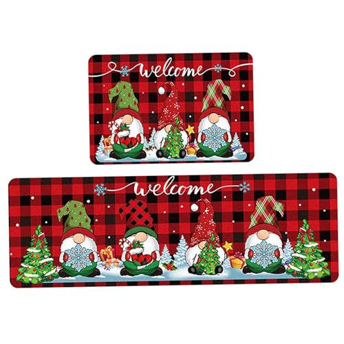 Hperu 2-Pack-Weihnachts-Küchenteppich-Set (Stil 2), Snowman-Designmatten (16x24 & 16x47)-Saughaltiges Nicht rutsches Weihnachtsflosen-Bodendekoration absorbiert von Hperu