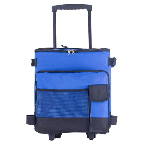 Hperu 43L großer Kühler mit Rädern und Zug, Blauer tragbarer Strandkühler mit Rädern wasserdichtem Campingkühler - Rolling Cooler Collabsible Cart Multipocket Isolierter Kühler für den Außenbereich von Hperu
