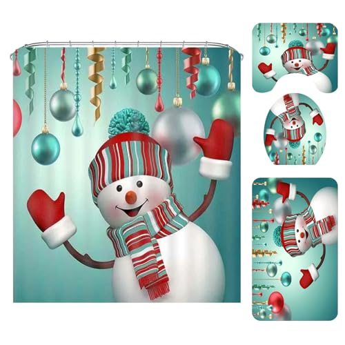 Hperu 4PCS/Set Weihnachtsfürchvorhang Set, wasserdichte geruchsfreie schnelle Trocknungs-Badezimmervorhang mit Metalltarte, Zifferndruck für Weihnachtsbaddekoration Hperu 4PCS/Set Weihnachtsfürchvorhang Set, wasserdichte geruchsfreie schnelle Trocknungs-Badezimmervorhang mit Metalltarte, Zifferndruck für Weihnachtsbaddekoration von Hperu