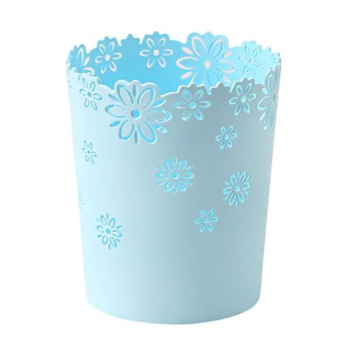 Hperu Blumenmüllbehälter Plastik Mülleimer hohl Blume Wastepaper Korb runde Deckel ohne Blau von Hperu