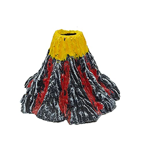 Hperu Fischtank Vulkanverzierung, Aquariumsimulationslandschaft Aquarium Vulkan Ornamente mit LED Light Air Bubbler Stone Kit für Fischtankdekoration S von Hperu