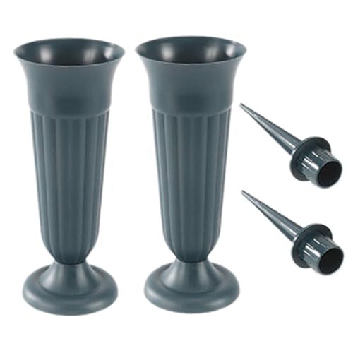 Hperu Grabtöpfe, 2pcs Grabblumentöpfe, Kunststoffgrabvasen mit Spike und Basis, abnehmbare Grabblumenhalter, Gedenkvasen für Gräber im Freien von Hperu
