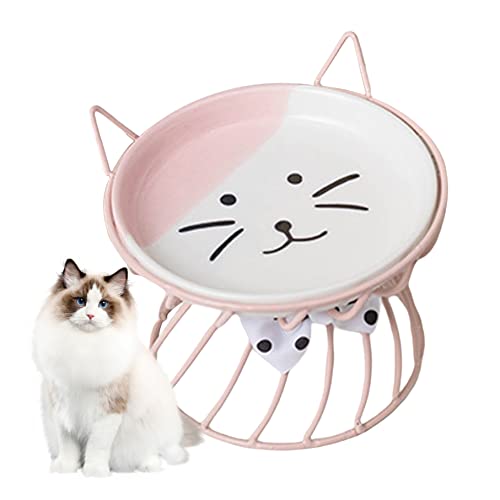 Hperu Katzenfutter Schüssel Keramikkatze Schüssel mit Ständer süße Katze Angehobene Fütterungsteller erhöhte Haustierschale für Katzenhundfütterer Schüssel Dekorative Schalen von Hperu
