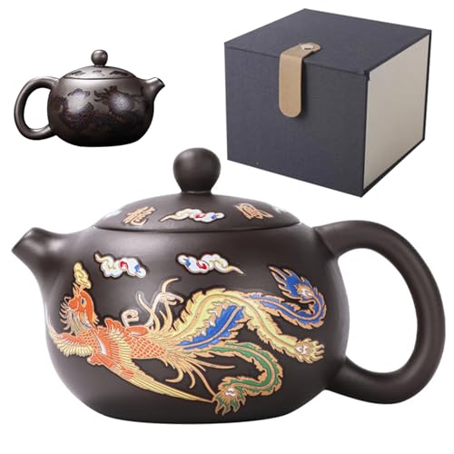 Keramik -Teekanne Drache und Phoenix Chinesische Teekannenfarbe Kung Fu Tea Pot mit Griff und Infuser 250 ml traditioneller Teekanne Tee Geschenk, Geschenkbox Keramik Teekanne von Hperu