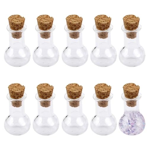 Hperu Miniaturflasche - Glasflasche, Transparent, Klein, Minimalistisch, Pack mit 10 Glühbirnen, Schlanke Glühbirnenform, Korkenstopper, Multifunktional, Gewürze, Flasche, Glas, Handwäsche von Hperu
