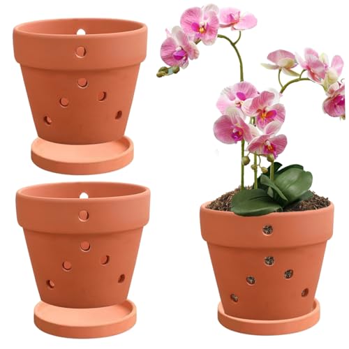 Hperu Orchideentöpfe mit Löchern und Untertassen, 3pcs 4 -Zoll -Keramik -Orchideen -Topf zum Wiederholung, Pflanzentöpfe für die Förderung von Luftzirkulationstöpfen mit Löchern von Hperu